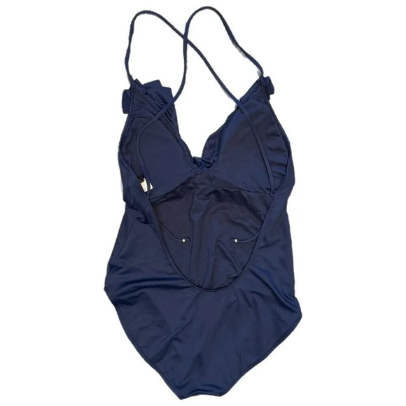 Polo Ralph Lauren Swimsuit Size Large Navy Blue One Piece Scoop Back Ruffle Pony - Picture 3 of 16